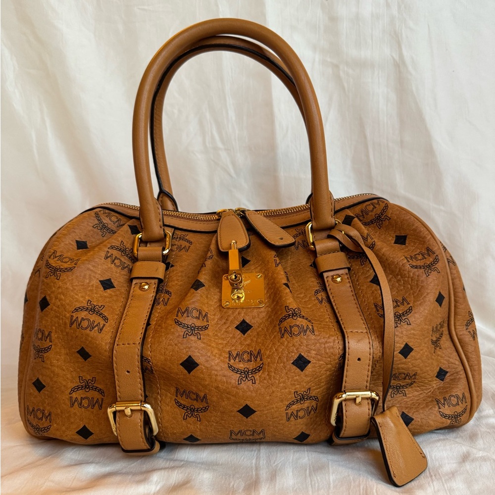 💯Guaranteed Authentic MCM Cognac Leather Satchel Bag